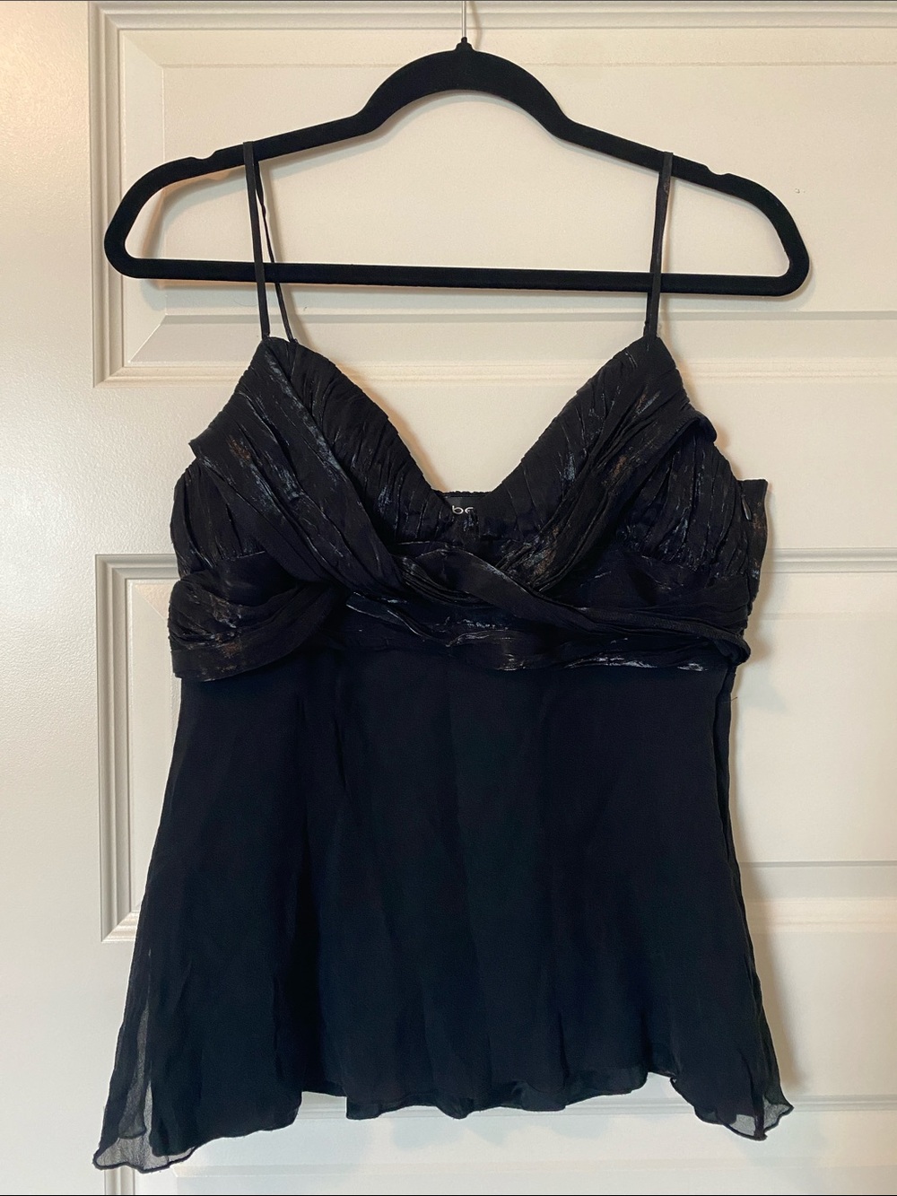 Y2K Silk bebe Black Satin-Trim Spaghetti Strap Camisole